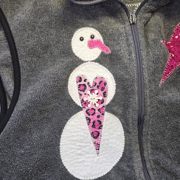 Harriton Grey Fleece Snowman Vest - Pink Leopard Print, Star & Sequins - Size S - Picture 6 of 8